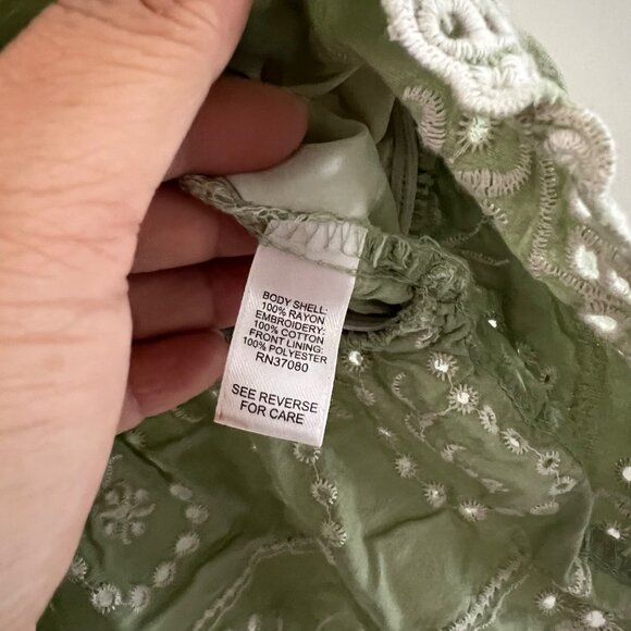 Cato Womens Green Eyelet Embroidered Boho Cinched Waist Square Neck Blouse XL - Picture 5 of 6